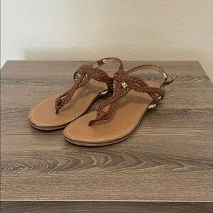 Merona Brown T-Strap Sandals with Leather Straps